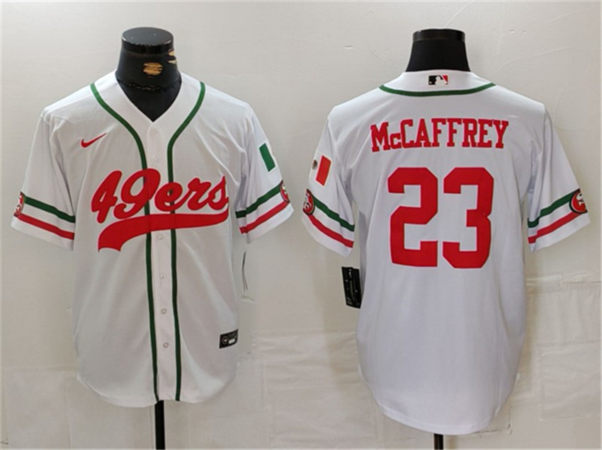 Men's White San Francisco 49ers #23 Christian McCaffrey With Patch Cool Base Stitched Baseball Jersey